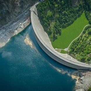 Environment - Square Aerial view of bridge on large dam in swiss alps - square 